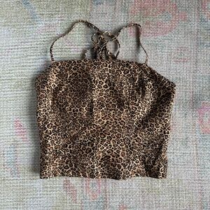 Urban Outfitters Cardi Leopard Print Linen Strappy Tieback Crop top